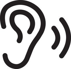 Ear vector icon, hearing symbol. Human ear listening icon in outline style. Simple, Flat design with editable stock for web or mobile app isolated on transparent background.