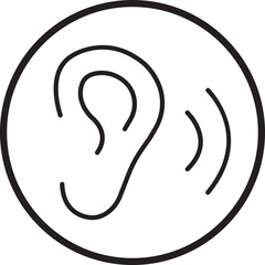 Ear vector icon, hearing symbol. Human ear listening icon in outline style. Simple, Flat design with editable stock for web or mobile app isolated on transparent background.