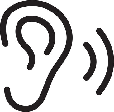 Ear vector icon, hearing symbol. Human ear listening icon in outline style. Simple, Flat design with editable stock for web or mobile app isolated on transparent background.
