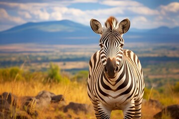 close up of a plains zebra Equus quagga an Africam member of the horse family with its famous striped coat