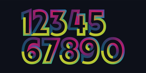 Golden Number 3D Style Font. One to Nine Isolated Letters. Birthday golden numbers Vector design elements. Golden numbers set. Vector 3d illustration