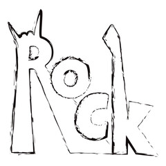 Rock text Chalk writing. Stylized decorative symbol Printable Black line vector illustration Isolated on white background
