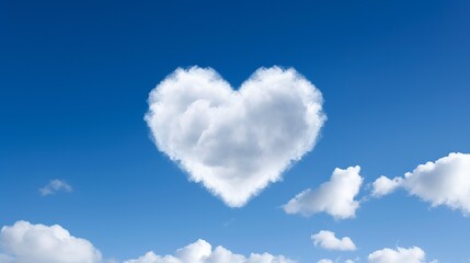 Naklejka na ściany i meble Heart Shaped Cloud. Love is in the air. White fluffy cloud on blue sky