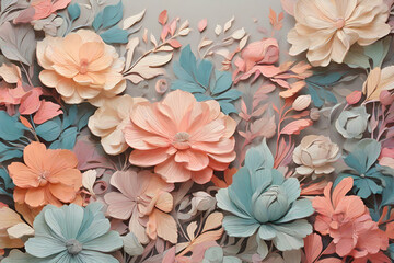 Fototapeta premium background with abstract pastel line art flowers