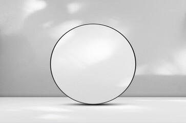 Scene Partition Circle Grey Background Floor Kitchen Shadow Leaves Abstract White Gray Stage Product Mockup Studio Loft Display Stand Empty Presention 3d Bg Vintage Backdrop Minimal Template Platform.