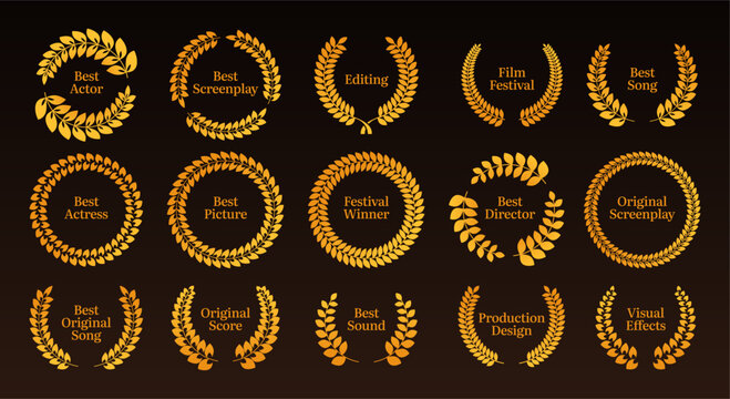 Nomination wreath. Cartoon festival laurel branches for best director and actor award, hollywood cinema premiere decoration. Vector illustration of nomination laurel film wreath