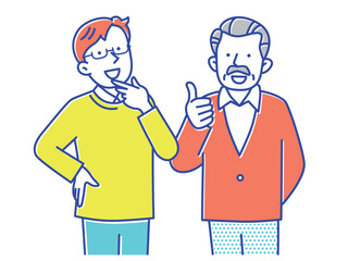 笑顔で喜んでいる父親と息子の2人のイラスト