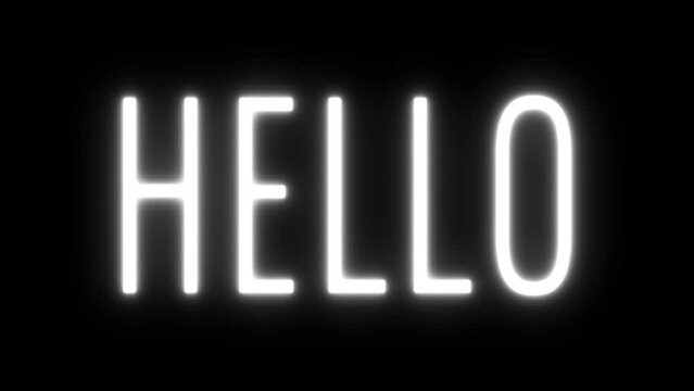 Animated hello with random blur text effect in white neon color and black background