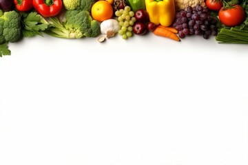 Healthy food background studio photography of different fruits and vegetables isolated on white background. Close up. Copy space. generative ai.