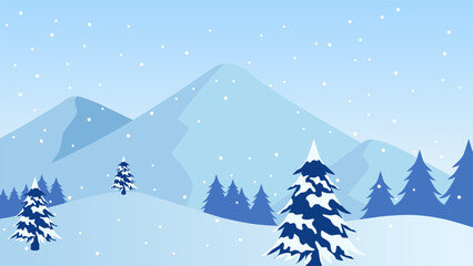Fototapeta premium Snowy mountain landscape vector illustration. Scenery of snow covered mountain in cold season. Winter mountain landscape for background, wallpaper or illustration