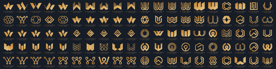 collection abstract letter W logo design. modern logotype W design with gold color. vector illustration