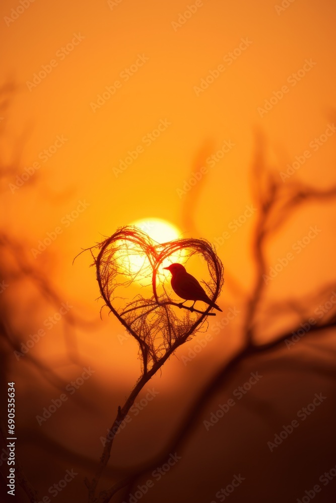 Aufkleber a bird perched on a branch with the sun setting behind it. generative ai.