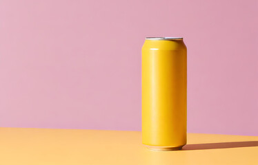 Yellow Drink Can. Liquid in Metallic Container Isolated on Empty Background. Refreshing Beverage, Fizzy Soda