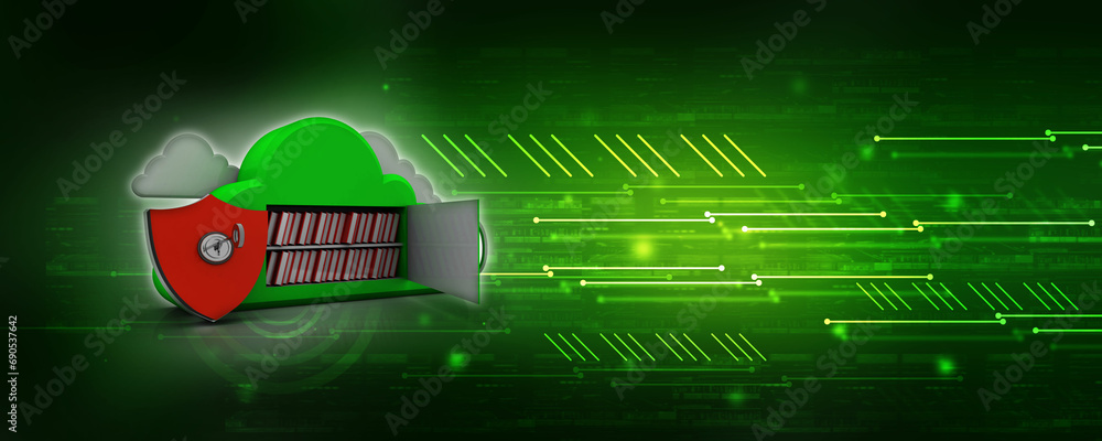 Poster 3d rendering cloud folder storage protected shield