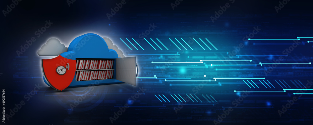 Poster 3d rendering cloud folder storage protected shield