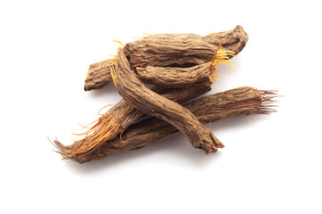 Close-up of Sugandh Mantri (Homalomena aromatica) isolated on a white background. Top view