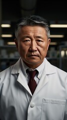 Obraz premium Japanese doctor wearing white lab gown in medical center hospital in door, , Generative Ai