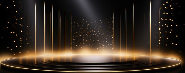 gold stage product showcase with bursting light , abstract gold background, glitter glow magical moment luxury wallpaper, generative Ai	
 - obrazy, fototapety, plakaty