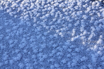Baikal lake. Picture of frost on a frozen lake, snow crystals, ice crystals