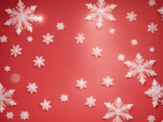 Naklejka na ściany i meble Christmas, winter snow flakes, glitte red wallpaper. Banner layout, area for copy. Christmas sales, deals, and promotions