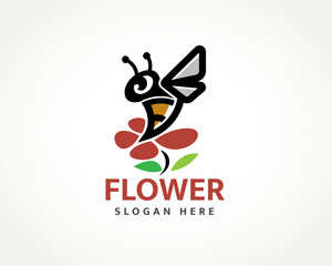 flying bee at flower logo design template illustration inspiration