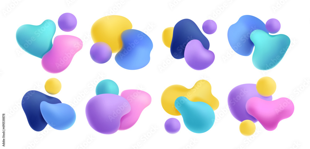 Poster colorful organic render shapes. abstract organic elements with various reflections and effects. mini