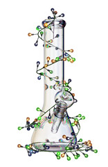 Amplify your festive joy with this singular 3D PNG image of Christmas string lights on a water smoking glass bong, presented on a see-through background.