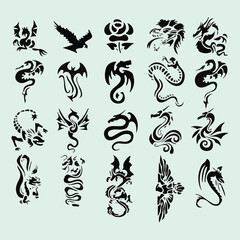 Free vector flat design chinese dragon set silhouette.