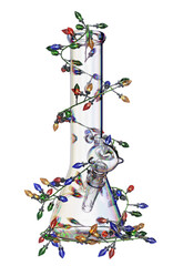 Boost your Yuletide cheer with this one-of-a-kind 3D illustration of Christmas string lights decorating a water smoking glass bong, set against a transparent PNG background