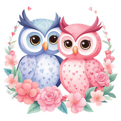 couple pastel owl watercolor