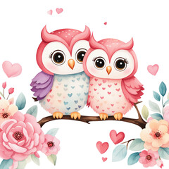 Obraz premium couple pastel owl watercolor