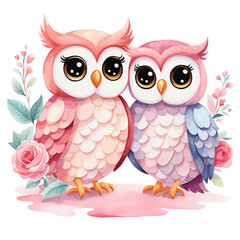 Fototapeta premium couple pastel owl watercolor