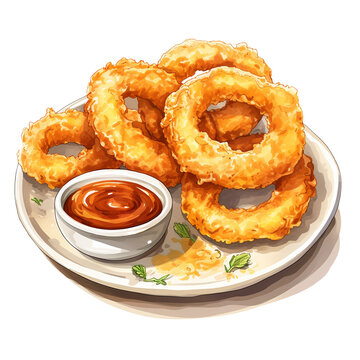 golden fried onion rings with dipping sauce clip art preview