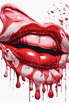 puckered lips drippy kiss sublimation clipart, on a white background