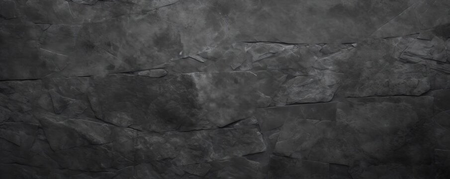 black white concrete wall , grunge stone texture , dark gray rock surface background panoramic wide banner, Generative AI 