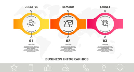 Vector infographic design template. Modern timeline concept with three steps, circles. Vector illustration used for diagram, workflow layout, banner, webdesign
