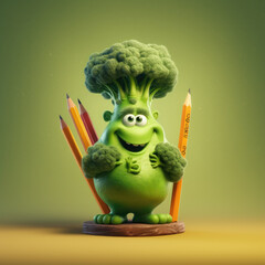 3D Illustration of Broccoli character that is drawn in cartoon style, AI Generated - obrazy, fototapety, plakaty