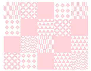 ランダムに配置された和柄の背景/ピンク