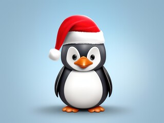 Fototapeta premium Penguin wearing a Santa hat. Christmas mood. Funny illustration.