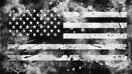 Black and white American flag distressed