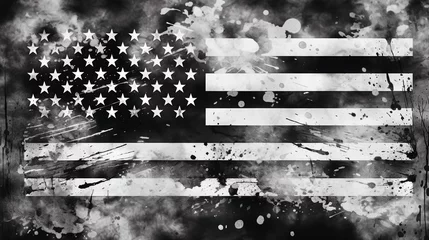 Fotobehang Black and white American flag distressed © Rafiqul