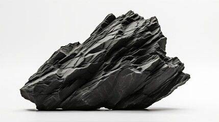 Naklejka premium Black rock on white background, with contrasting texture, depth, and sharp focus. Unique stock image capturing the detailed and minimalist beauty of nature. Monochromatic