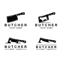 Fotobehang butcher logo vector icon illustration design. logo suitable for restaurant and food industry © acilliaeggi