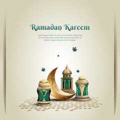islamic greetings card design ramadan kareem with beautiful lanterns and crescent