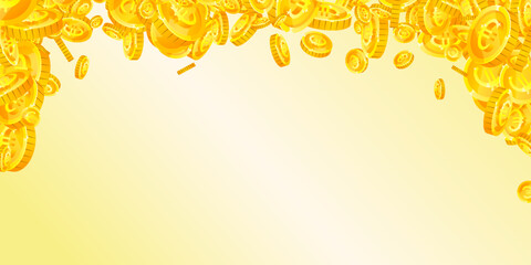 European Union Euro coins falling. Scattered gold