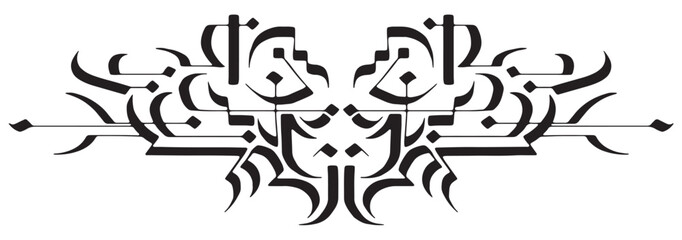 Symmetrical tribal tattoo design, black and white, Maori, Polynesian styles