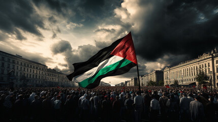 but a photo of a mass demonstration might typically show a crowd of people carrying Palestinian flags