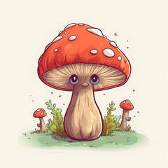 3D Illustration of mushroom character that is drawn in cartoon style, AI Generated - obrazy, fototapety, plakaty