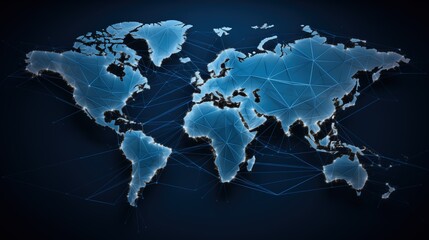 Fototapeta na wymiar An interconnected network of blue lines on a world map, illustrating a global network connection and symbolizing the concept of worldwide business and collaboration.