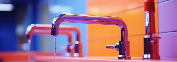 modern metal faucet pipe open with low pressur water stream with nobody, idea for water shortage and supply preservation and water save concept, Generative Ai - obrazy, fototapety, plakaty